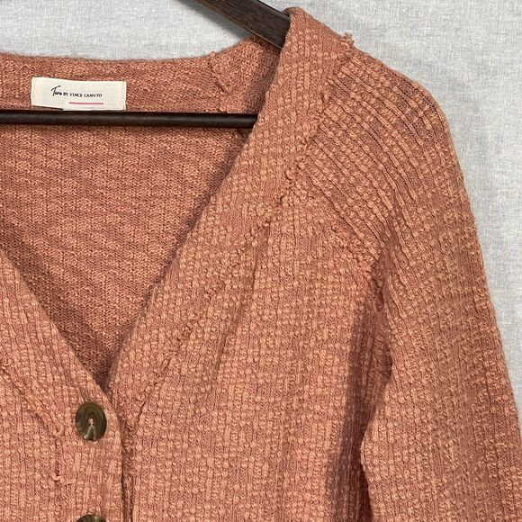 Vince Camuto Two Cardigan Women S Orange Textured Stretch Knit Long Sleeve C06 - Picture 4 of 14